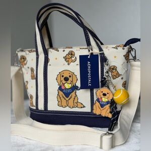 Aeropostale tote bag canvas crossbody golden retriever dog tennis ball + charms